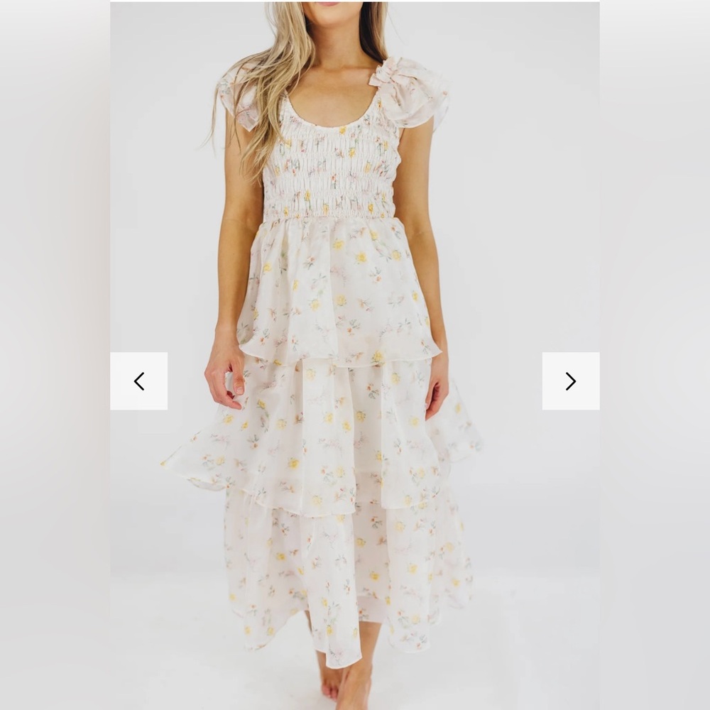 WORTH COLLECTIVE DRESS - Forever & Always Midi Dress Yellow Floral - SZ SMALL